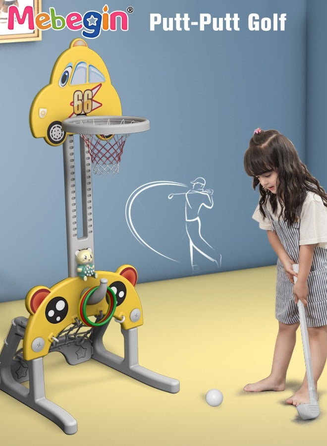7 in 1 Slide and Swing Set with Basketball Hoop, Golf, Soccer and Ring Toss Games, Baby Slide Playset, Large Indoor and Outdoor Climber Playsets, Complete Playground Set, Constructed from High-quality Materials, Ideal Gift for Toddlers