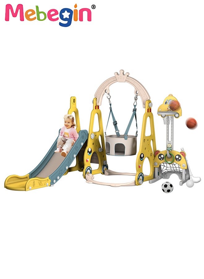 7 in 1 Slide and Swing Set with Basketball Hoop, Golf, Soccer and Ring Toss Games, Baby Slide Playset, Large Indoor and Outdoor Climber Playsets, Complete Playground Set, Constructed from High-quality Materials, Ideal Gift for Toddlers
