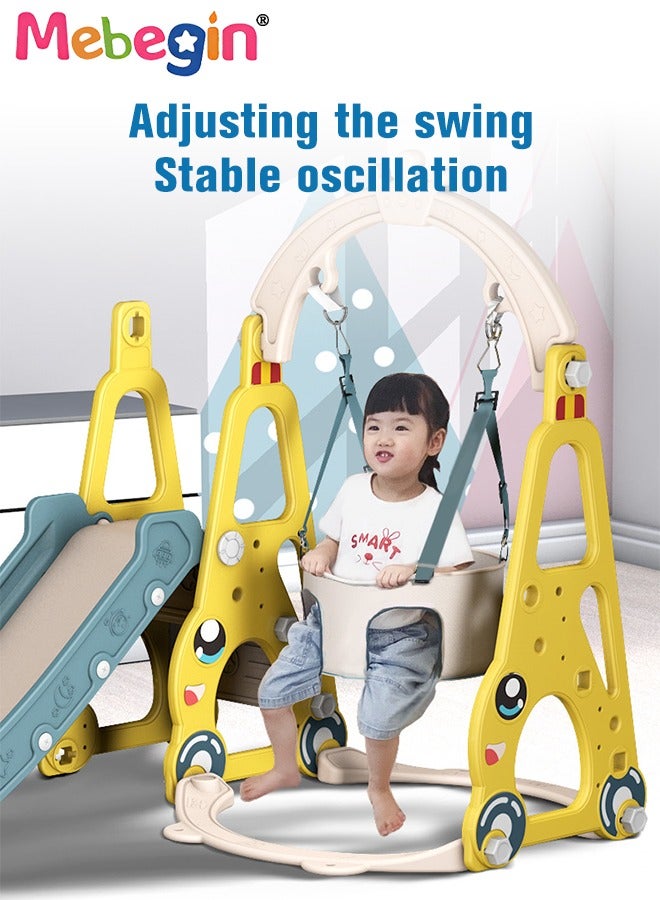 7 in 1 Slide and Swing Set with Basketball Hoop, Golf, Soccer and Ring Toss Games, Baby Slide Playset, Large Indoor and Outdoor Climber Playsets, Complete Playground Set, Constructed from High-quality Materials, Ideal Gift for Toddlers
