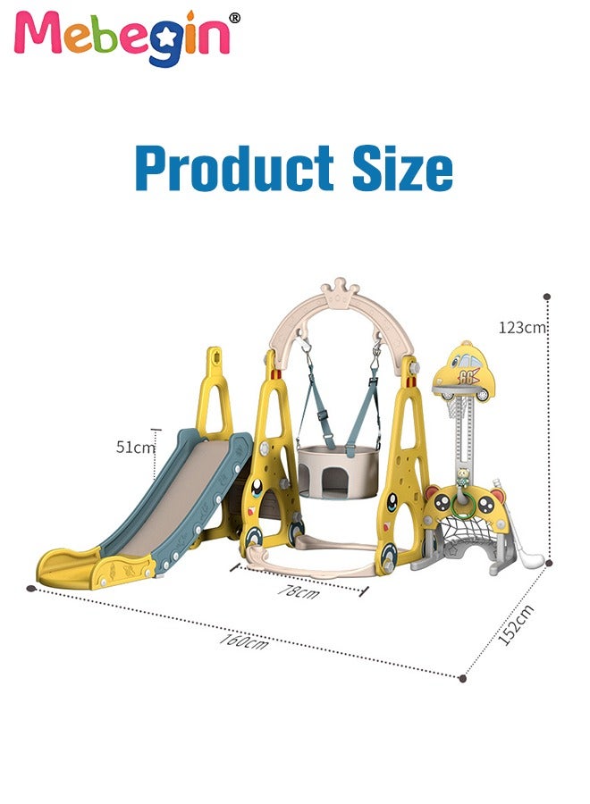 7 in 1 Slide and Swing Set with Basketball Hoop, Golf, Soccer and Ring Toss Games, Baby Slide Playset, Large Indoor and Outdoor Climber Playsets, Complete Playground Set, Constructed from High-quality Materials, Ideal Gift for Toddlers