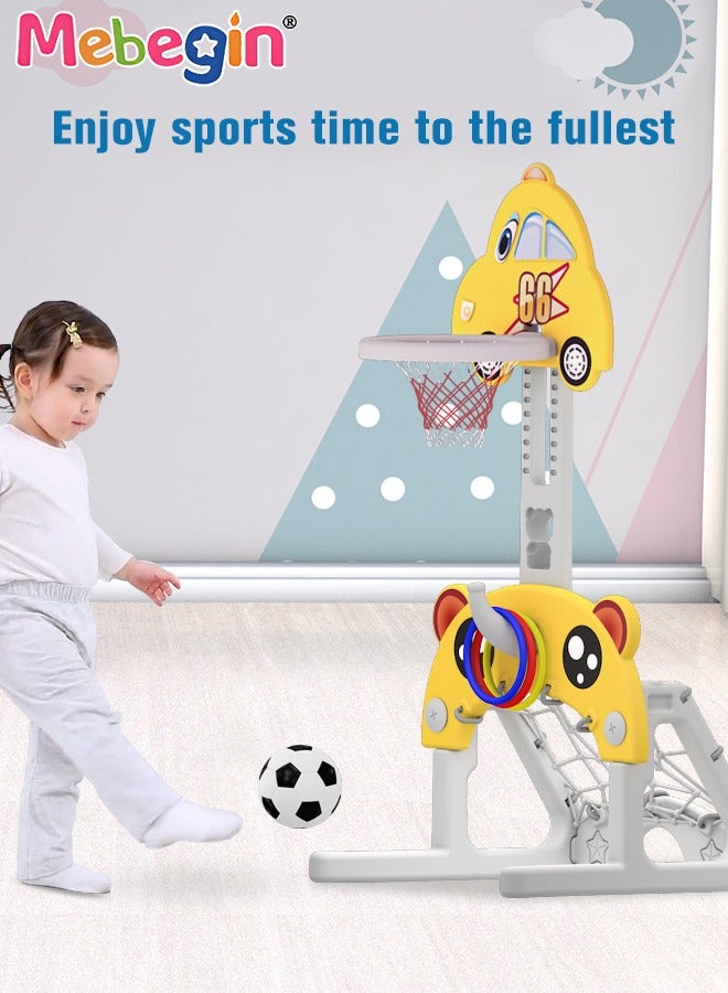 7 in 1 Slide and Swing Set with Basketball Hoop, Golf, Soccer and Ring Toss Games, Baby Slide Playset, Large Indoor and Outdoor Climber Playsets, Complete Playground Set, Constructed from High-quality Materials, Ideal Gift for Toddlers
