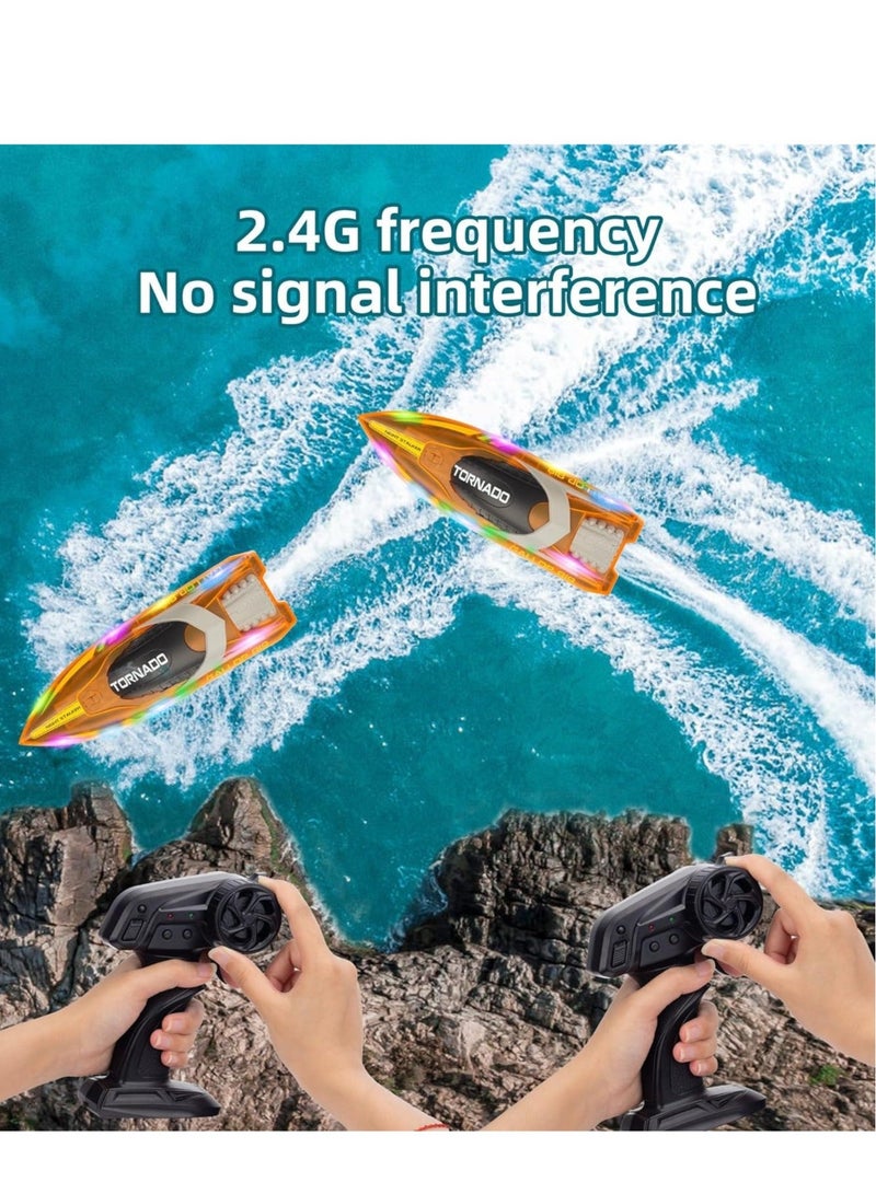 HJ819 RC Boat for Kids 8-16, 15+ MPH Fast Remote Control Boat with LED Lights, 2.4G RC Electric Boats Pool and