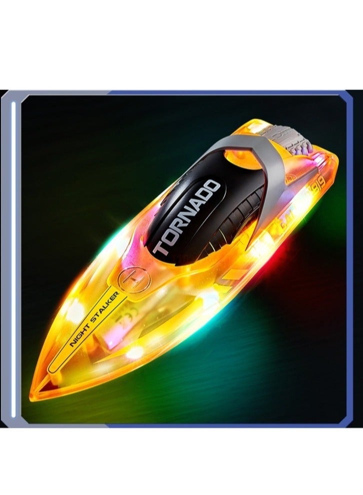 HJ819 RC Boat for Kids 8-16, 15+ MPH Fast Remote Control Boat with LED Lights, 2.4G RC Electric Boats Pool and