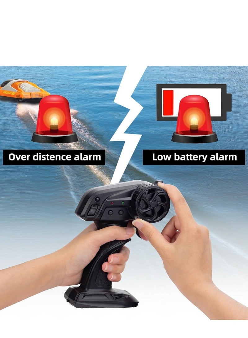 HJ819 RC Boat for Kids 8-16, 15+ MPH Fast Remote Control Boat with LED Lights, 2.4G RC Electric Boats Pool and