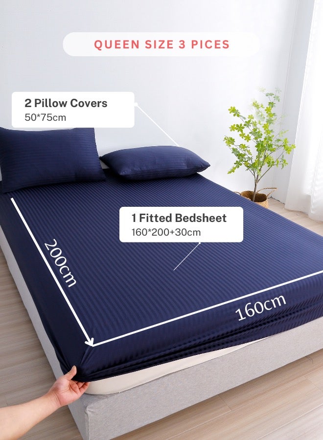 Variance Size 3 Piece Set Bedsheet with 2 Pillow Cases, Dark Blue Color