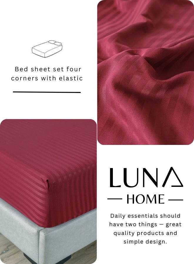 3 Pieces Set Bedsheet With 2 Pillow Cases Berry Red