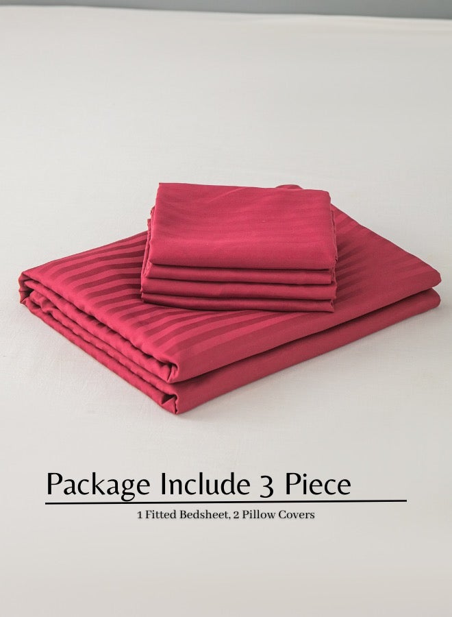 3 Pieces Set Bedsheet With 2 Pillow Cases Berry Red