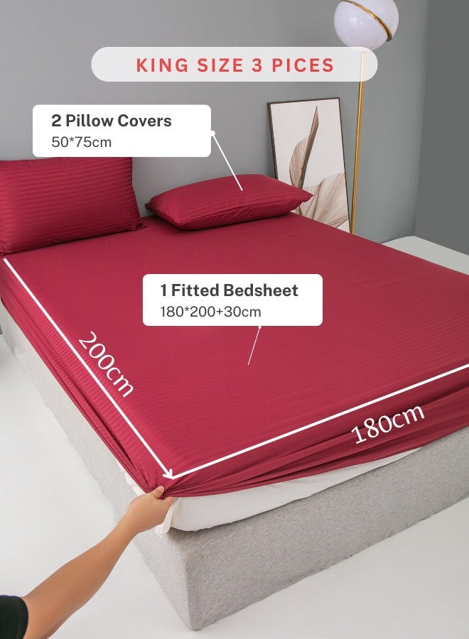 3 Pieces Set Bedsheet With 2 Pillow Cases Berry Red