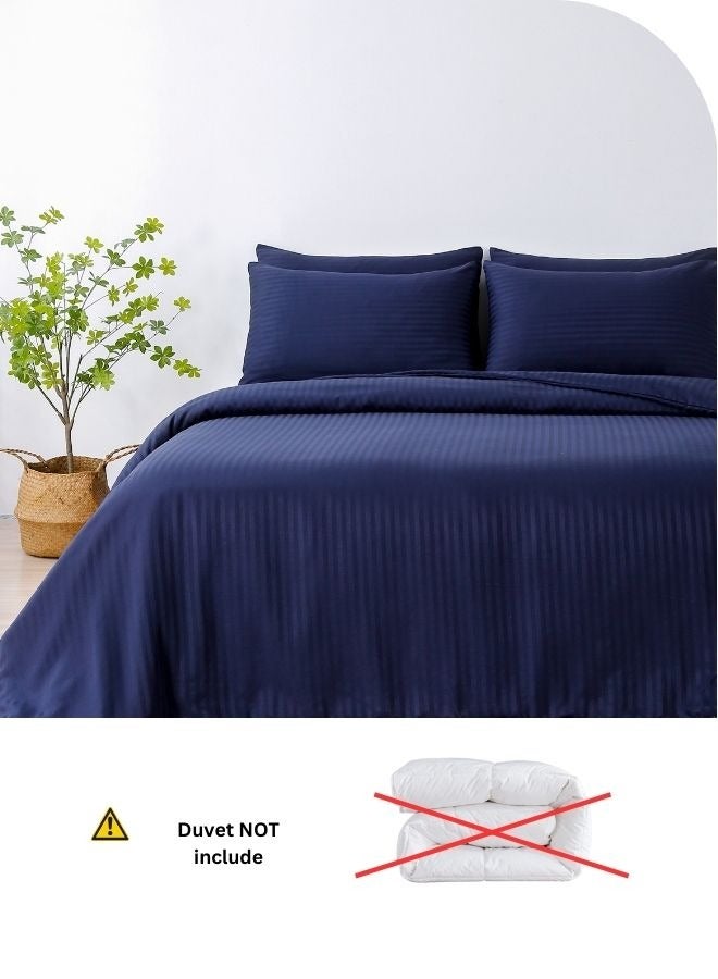 Luxury King Size 6Piece Bedding Set Without Filling Dark Blue  Satin Striped Design
