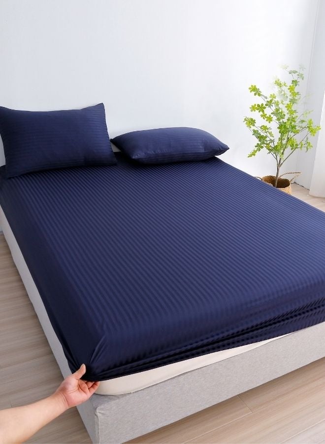 Luxury King Size 6Piece Bedding Set Without Filling Dark Blue  Satin Striped Design