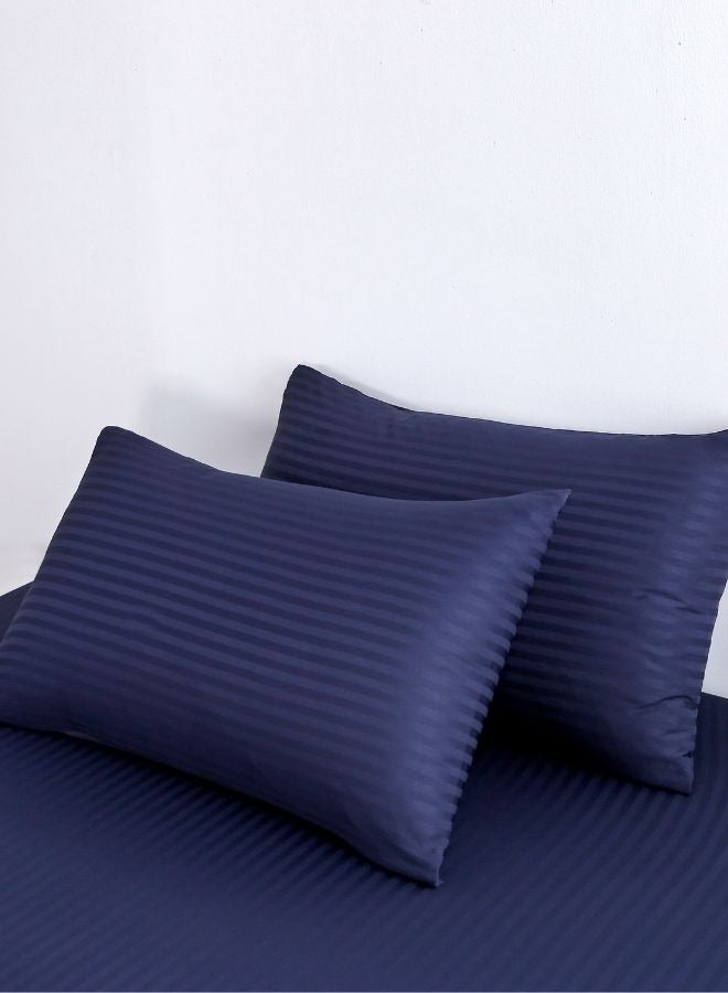 Luxury King Size 6Piece Bedding Set Without Filling Dark Blue  Satin Striped Design