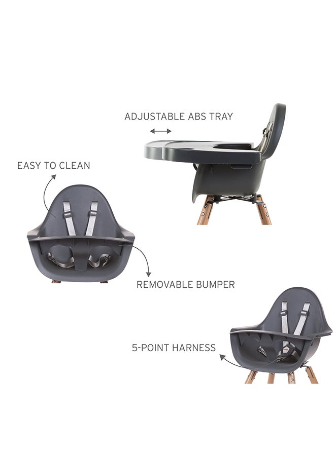 Evolu One 80° High Chair, 2 In 1 Baby High Chair With 180° Swivel, Portable High Chair, Adjustable Height Baby High Chair, Sleek Modern High Chair With Beechwood Legs, Anthracite