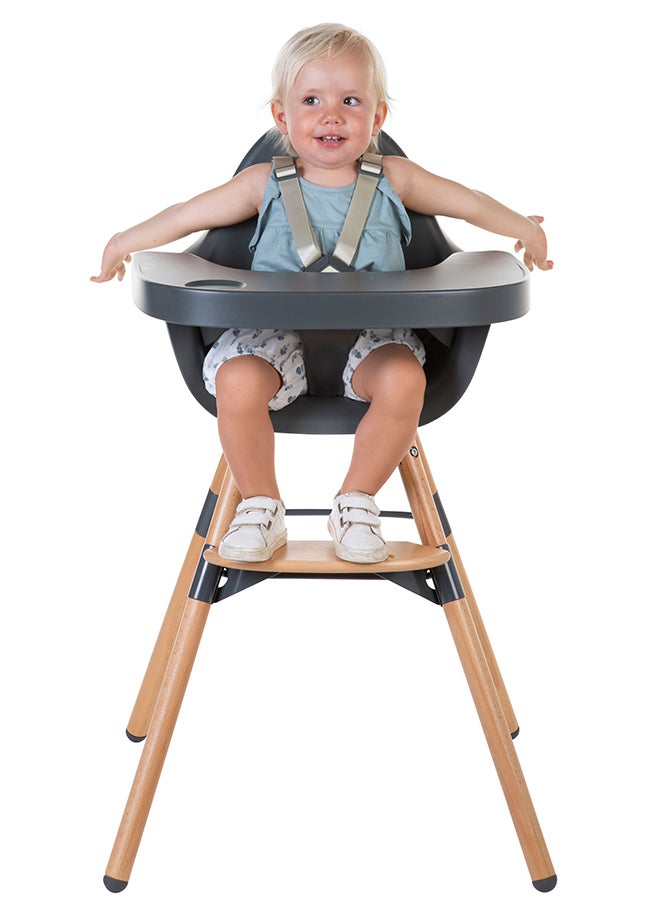 Evolu One 80° High Chair, 2 In 1 Baby High Chair With 180° Swivel, Portable High Chair, Adjustable Height Baby High Chair, Sleek Modern High Chair With Beechwood Legs, Anthracite