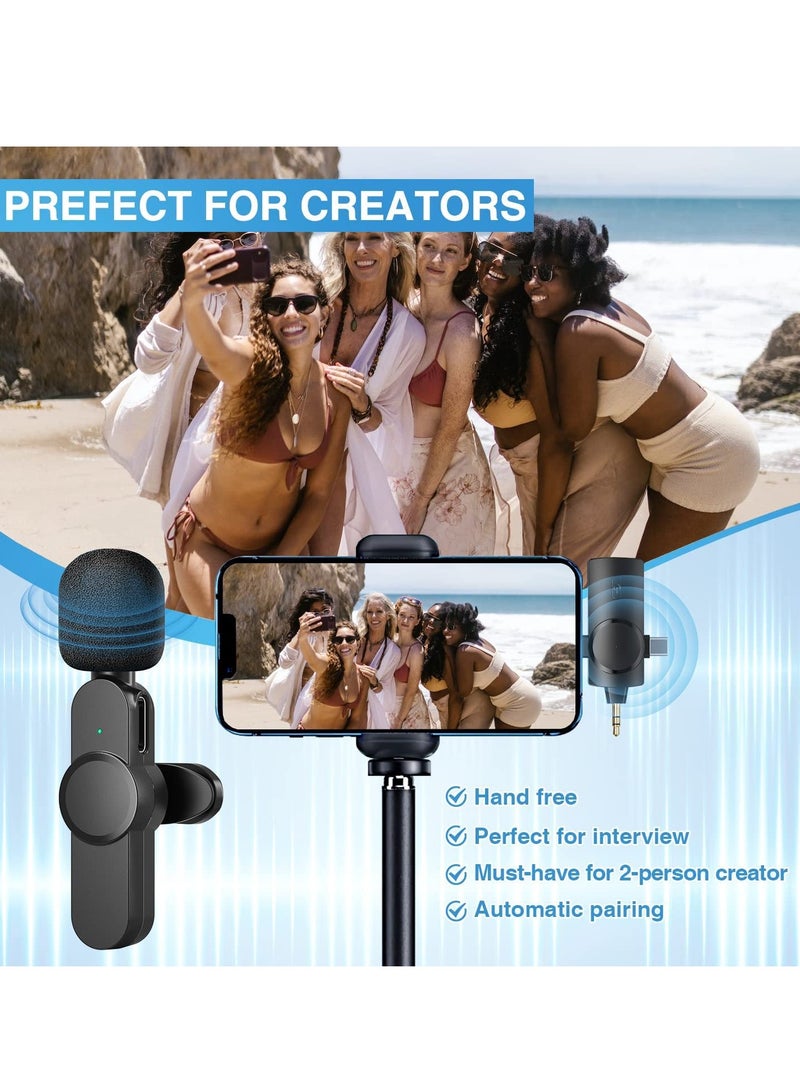 Wireless Lavalier Microphones 3 in 1 Clip-on Microphone for iPhone 15 iPad Android Type C Devices Camera USB-C Microphone 7-Hour Battery Mini Microphone with Noise Reduction for Video Recording Vlog Y