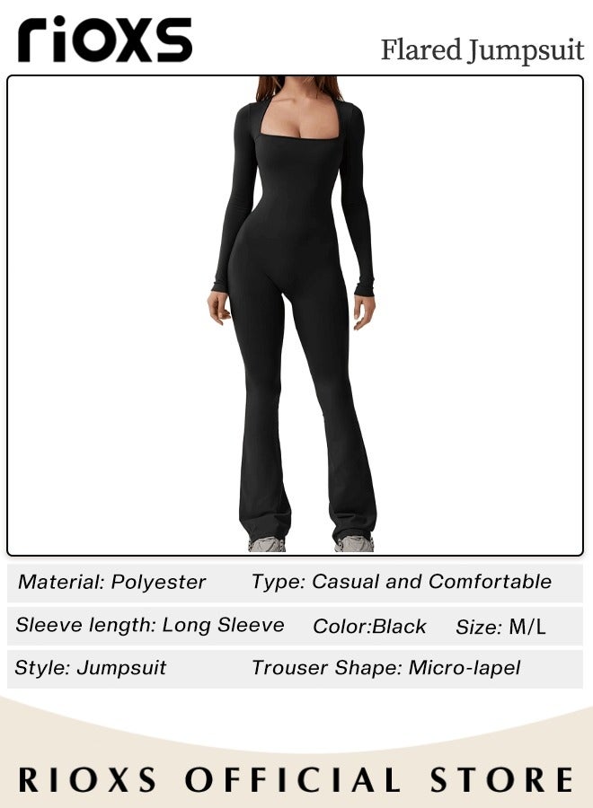 Jumpsuits For Women Long Sleeve Square Neck Leg Full Length Romper Playsuit Women's Body Suits Ladies Jumpsuit