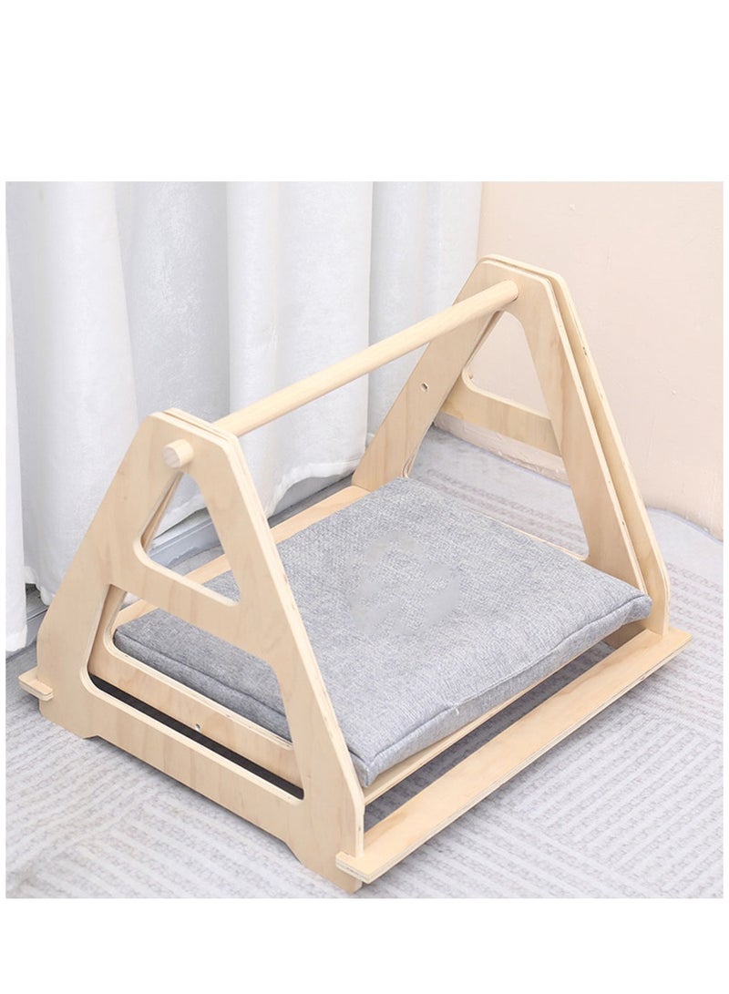 Cat Hammock, Wooden Frame Swing Chair Kitten Raised Bed with Scratcher Cat Hammock Bed Prevent Shaking