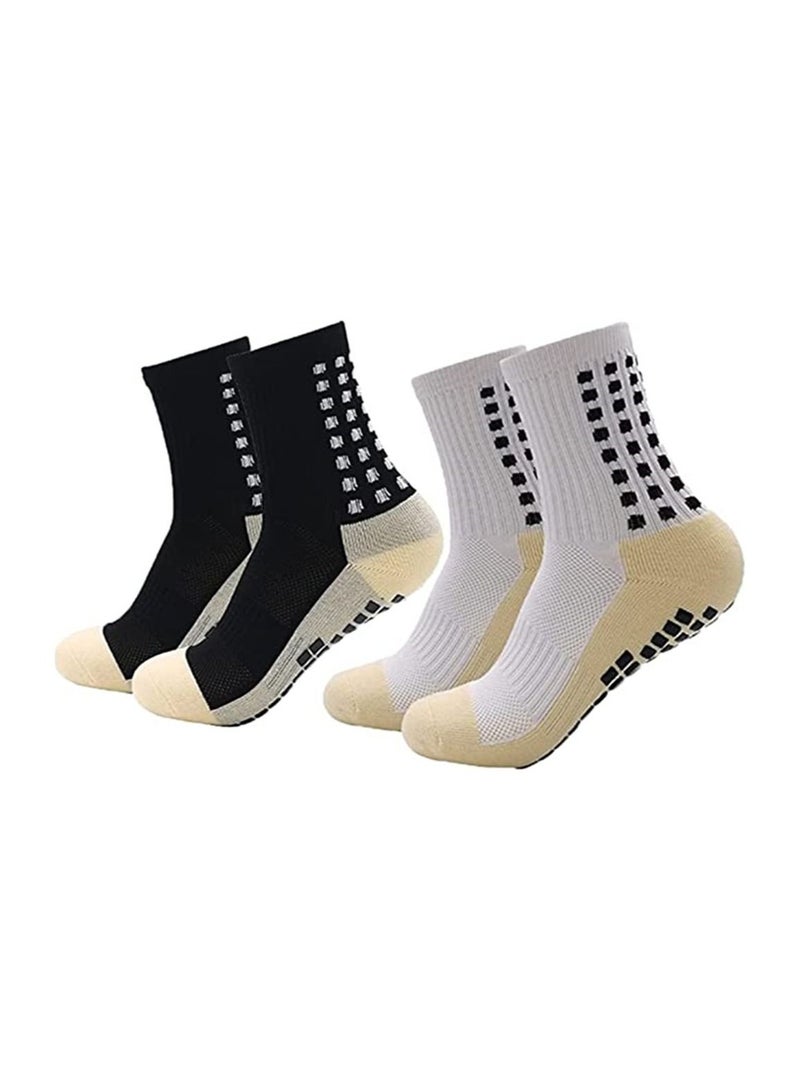 2 Pcs Non Slip Sport Soccer Socks Breathable Comfortable Athletic Football Basketball Hockey Sports Grip with Rubber Dots for Men and Women