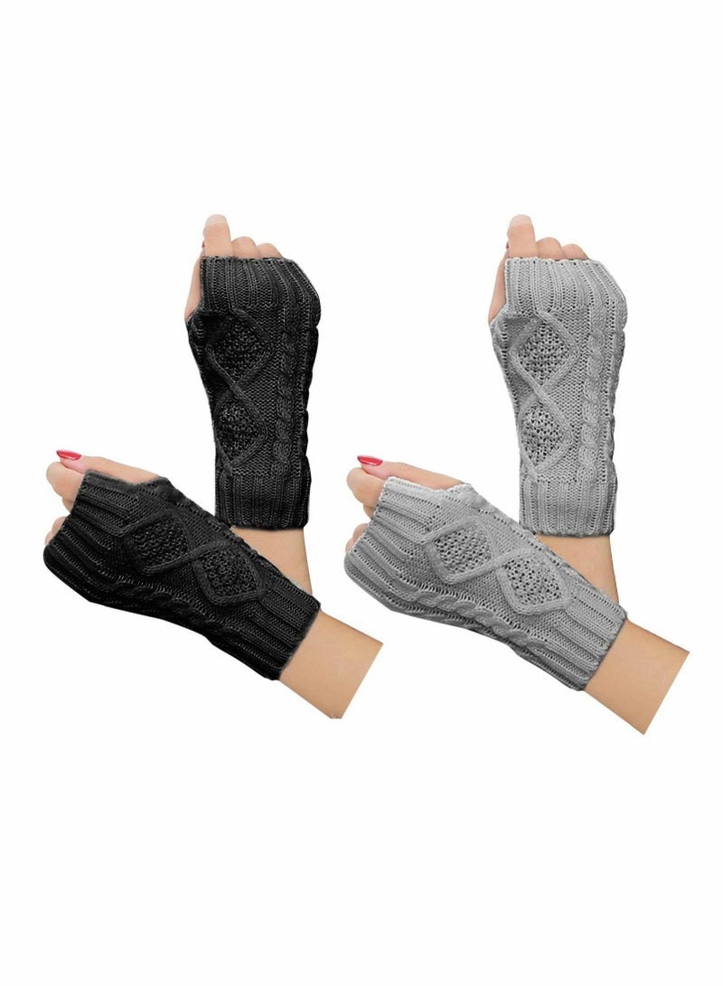 Fingerless Hand Warmer Skeleton Gloves, 2 Pcs Women Winter Warm Knit Fingerless Gloves Hand Crochet Thumbhole Arm Warmers Mittens, Hand Warmers for Women
