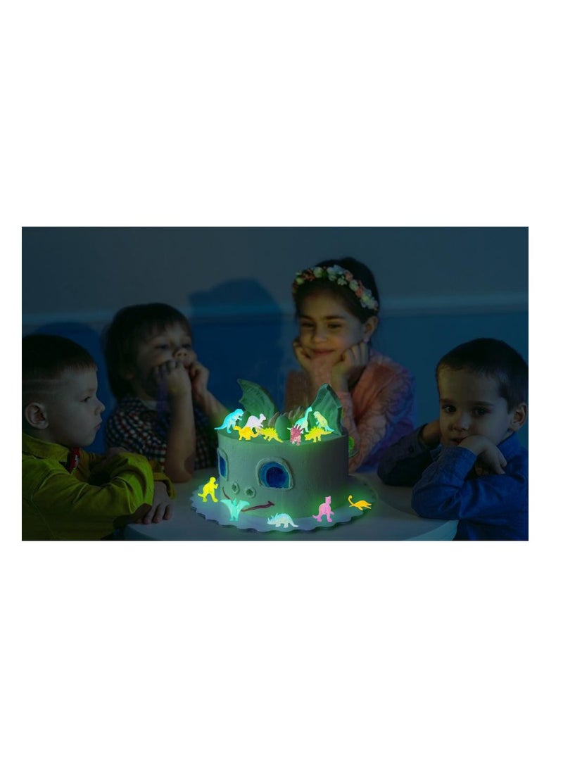 48Pcs Mini Dinosaurs Toys Glow in Dark Figure Dinosaur Party Favors Birthday Cup Cake Topper Classroom Prize Treasure Box Toy Basket Stuffers Eggs Fillers for Kids
