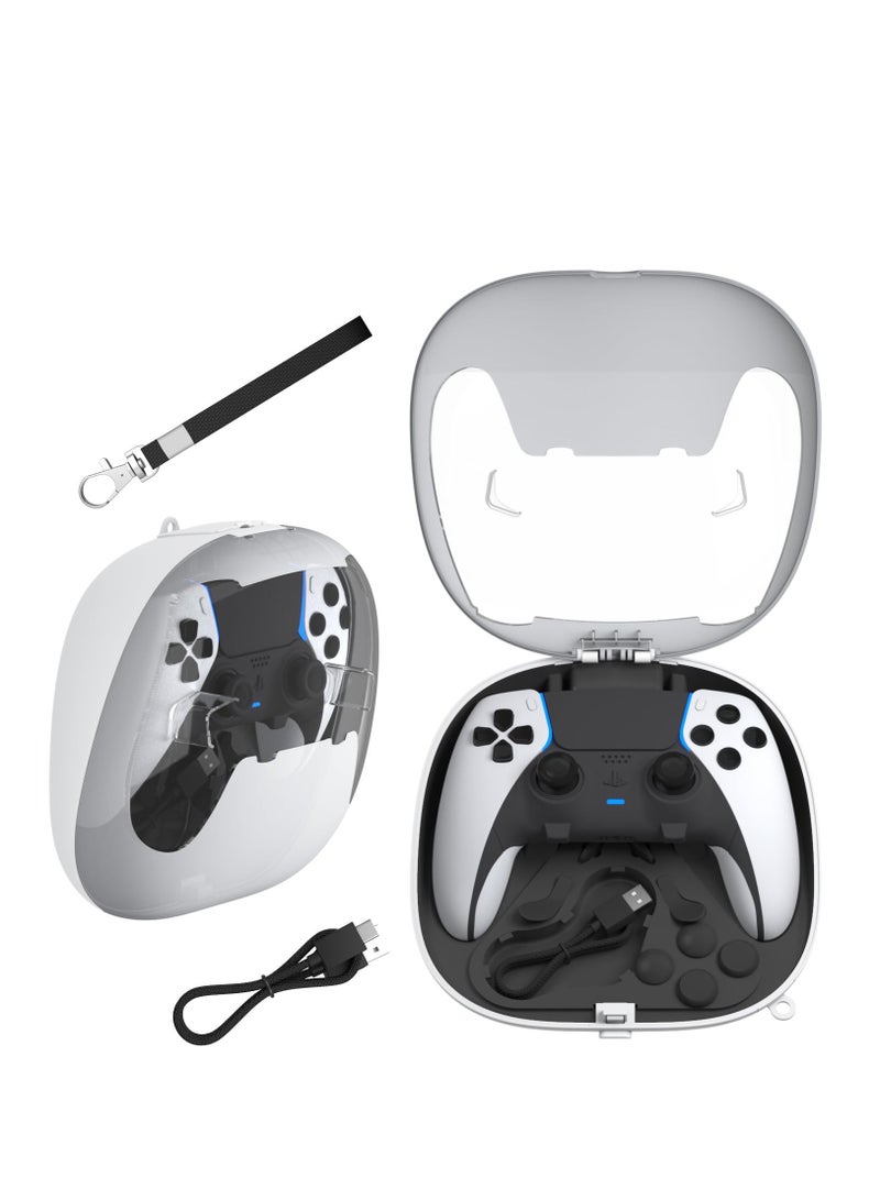 Controller Protective Case for PS5 for PS5 Edge EVA Hard Shell Trave Carrying Case with Type-C Charging Cable Wall Hook/Lanyards/Game Storage Bag Accessories for Playstation 5 (White)