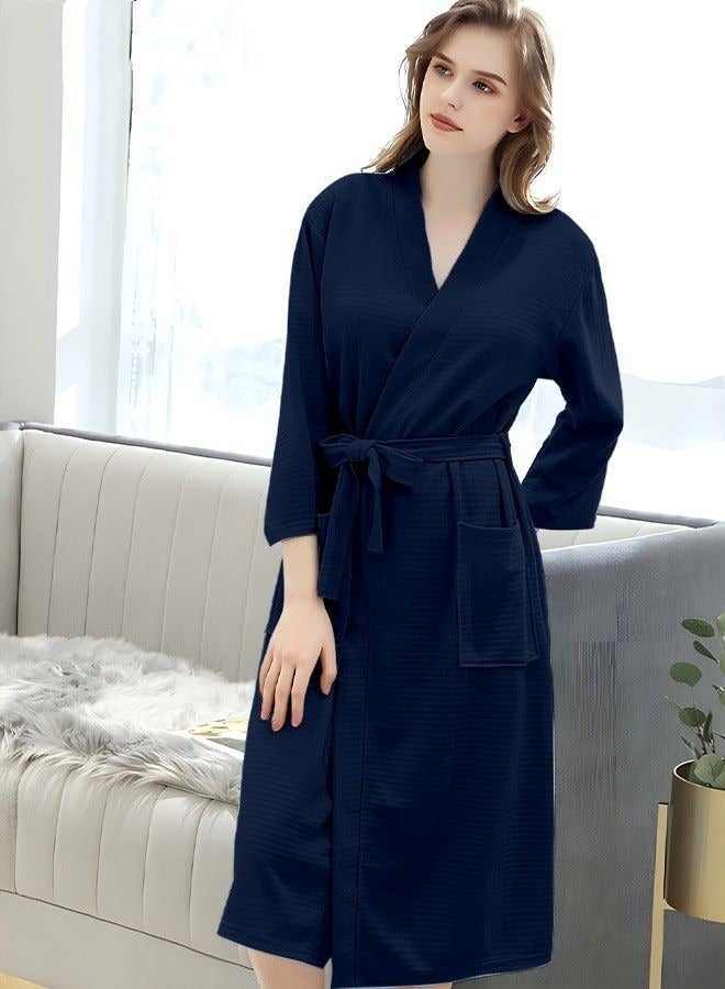 Women's Bathrobe Light Super Absorbent Skin-friendly Home Clothes Nightgown Suitable For All Seasons Navy Blue
