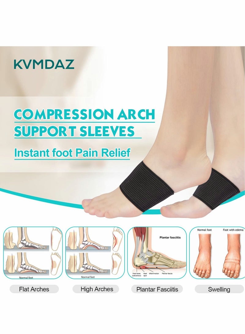 Arch support Sleeves, Plantar Fasciitis Brace Compression Bands (2 Pairs) For Fallen Arches, Flat Feet, Bone Spurs, High Arches, Flat Arches, Foot Pain Relief for Men & Women - Universal Size