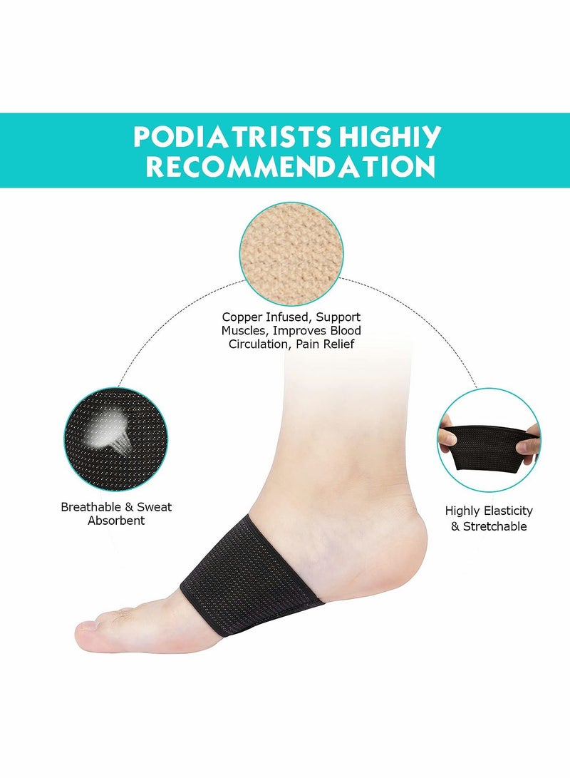 Arch support Sleeves, Plantar Fasciitis Brace Compression Bands (2 Pairs) For Fallen Arches, Flat Feet, Bone Spurs, High Arches, Flat Arches, Foot Pain Relief for Men & Women - Universal Size
