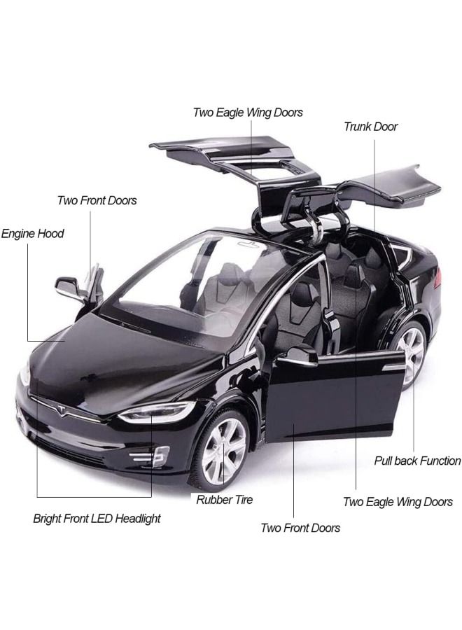 Model X Car Model, Diecast Car Toy, 1:32 Scale Alloy Model X Toy Car Pull Back Vehicles Door Opening with Sound and Light, Mini Model X Collectible Model Car Toy for Kids Gift (Black)