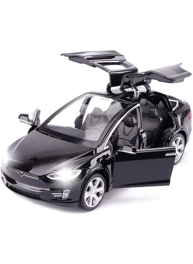 Model X Car Model, Diecast Car Toy, 1:32 Scale Alloy Model X Toy Car Pull Back Vehicles Door Opening with Sound and Light, Mini Model X Collectible Model Car Toy for Kids Gift (Black)