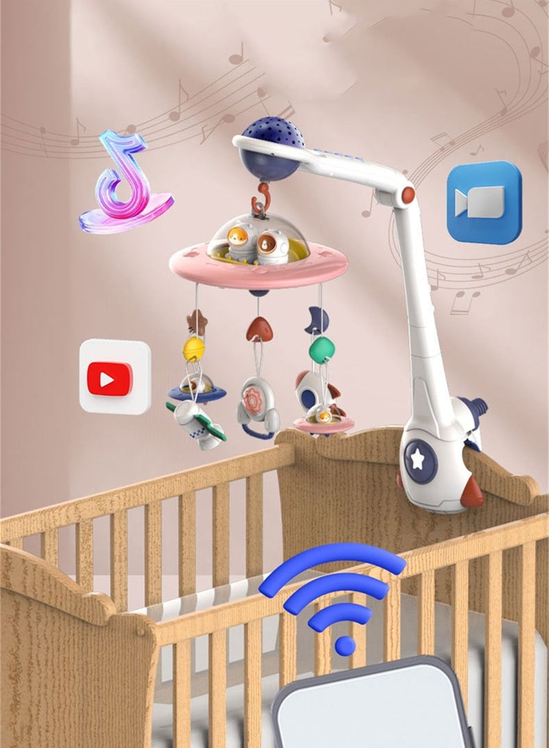 Bluetooth connected music baby soothing bed bell starry sky projection bedside bell hanging rattle