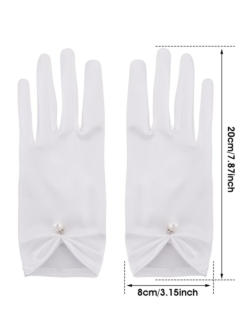 Short Satin Gloves, Opera Wrist Banquet Floral Lace Tea Party Dancing for Wedding Dinner Dress Glove