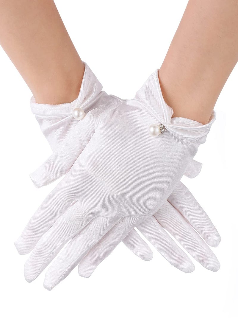 Short Satin Gloves, Opera Wrist Banquet Floral Lace Tea Party Dancing for Wedding Dinner Dress Glove