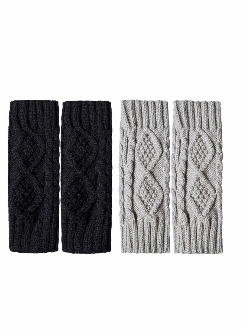 Fingerless Hand Warmer Skeleton Gloves, 2 Pcs Women Winter Warm Knit Fingerless Gloves Hand Crochet Thumbhole Arm Warmers Mittens, Hand Warmers for Women