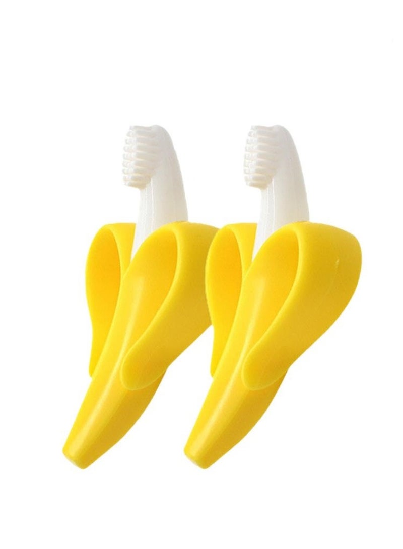 2pcs Baby banana fruit teether baby silicone molar stick toothbrush deciduous teeth molar toy