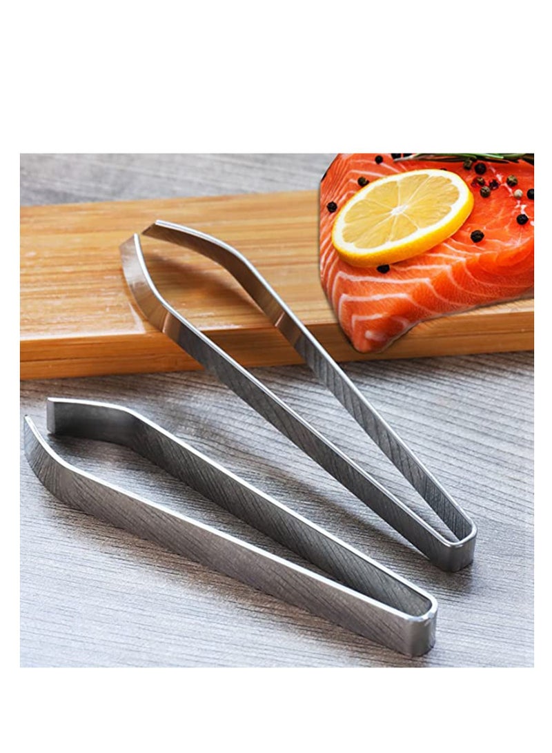 2 Pieces Fish Bone Tweezers Set Includes Stainless Steel Tongs Tweezers Fish Scale Scraper Removers Flat and Slant Tweezers Pliers for Chef Cooking Utensils, Sea Food, Beauty Tools