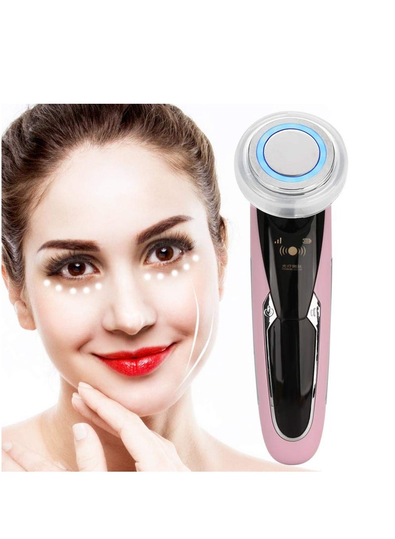 Facial Beauty Instrument, Face Skin Cleansing Rejuvenation Machine, Beauty Machine Face Lifting Instrument, Anti-Wrinkle Skin Care and Promoting Absorption of Cream, Pink