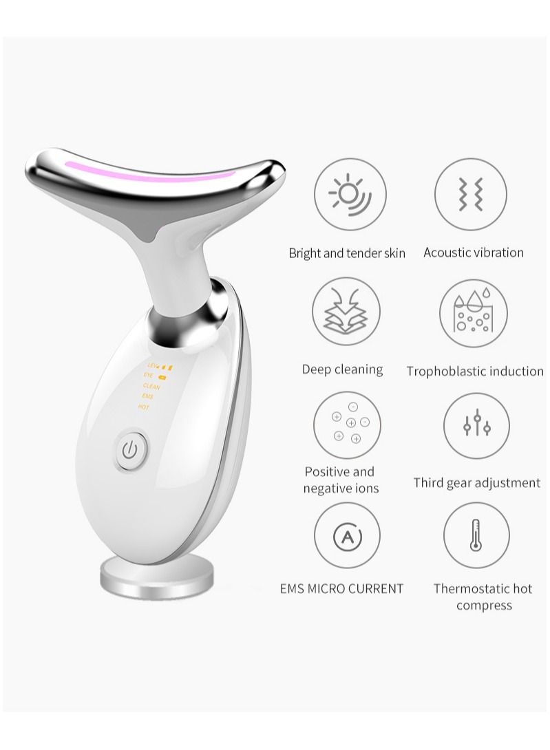 Firming Wrinkle Device for Neck Face,with 3 Color Modes, Double Chin Reducer Vibration Massager 42℃ Heat Vibration For Wrinkles Appearance and Skin Care, Tightening, Smooth