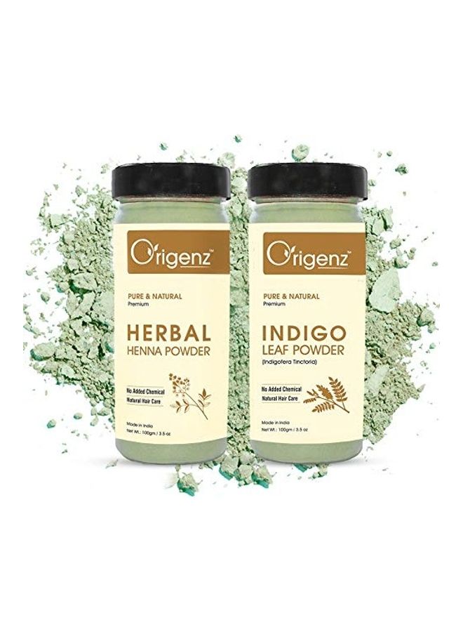 2-Piece Premium Indigo Powder And Henna Powder Set Green 100grams
