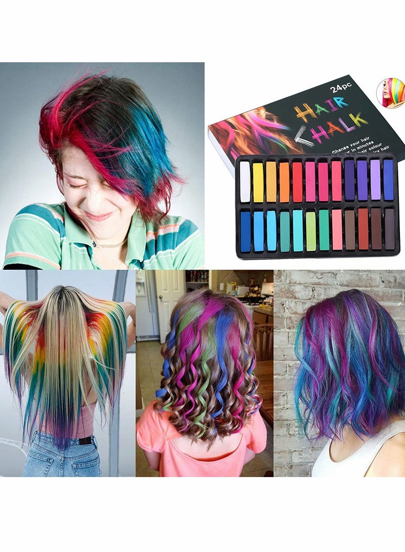 Hair Chalk 24 Colors Temporary Hair Chalk Dye Washable Hair Color Dye DIY Hair for Girls Kids New Year Birthday Party Cosplay for Dyeing Hair Graffiti Sketch Pastel Painting with Uniform Texture