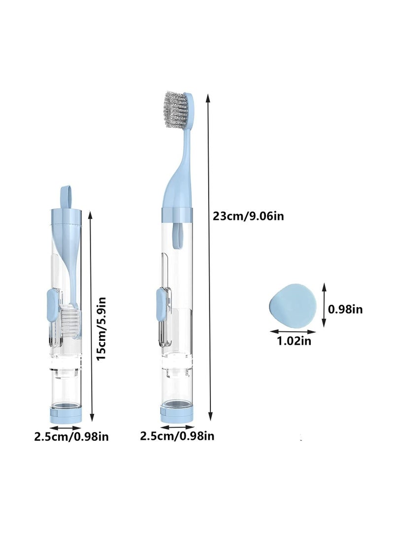 2Pcs Travel Toothbrushes Kit Fold Size Built-in Toothpaste Container, KASTWAVE Including 2 Cleaner Head Soft Bristles for Camping School Business Trip (Blue, White)