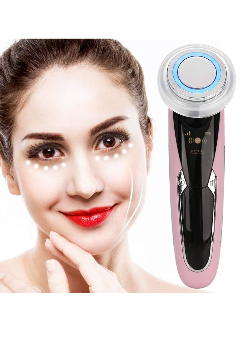 Facial Beauty Instrument, Face Skin Cleansing Rejuvenation Machine, Beauty Machine Face Lifting Instrument, Anti-Wrinkle Skin Care and Promoting Absorption of Cream, Pink