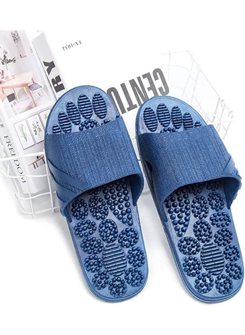 Shiatsu Massage Slippers 1 Pair Foot Anti-Slip Bath Home Sandals Men and Women Shower (Blue, 42-43)