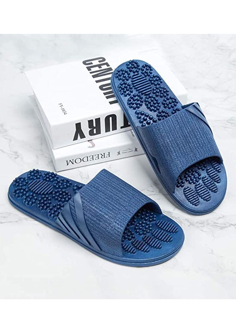 Shiatsu Massage Slippers 1 Pair Foot Anti-Slip Bath Home Sandals Men and Women Shower (Blue, 42-43)