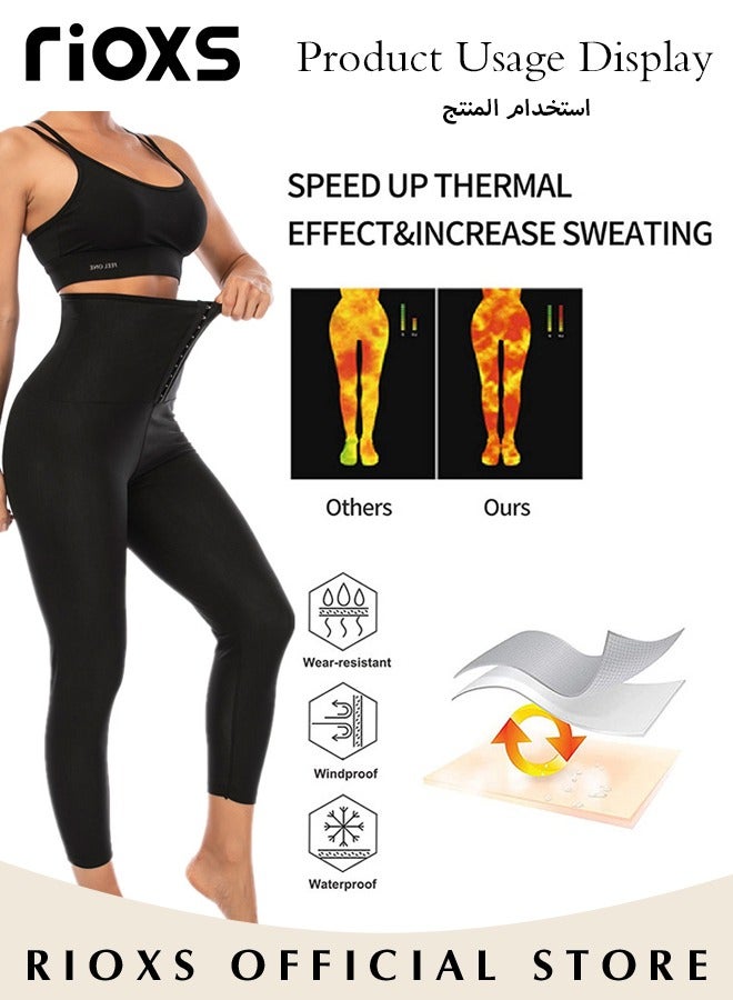 Women's High Waist Sauna Leggings Workout Sweatpants Lifter Tummy Control Pant Shapewear With Hooks