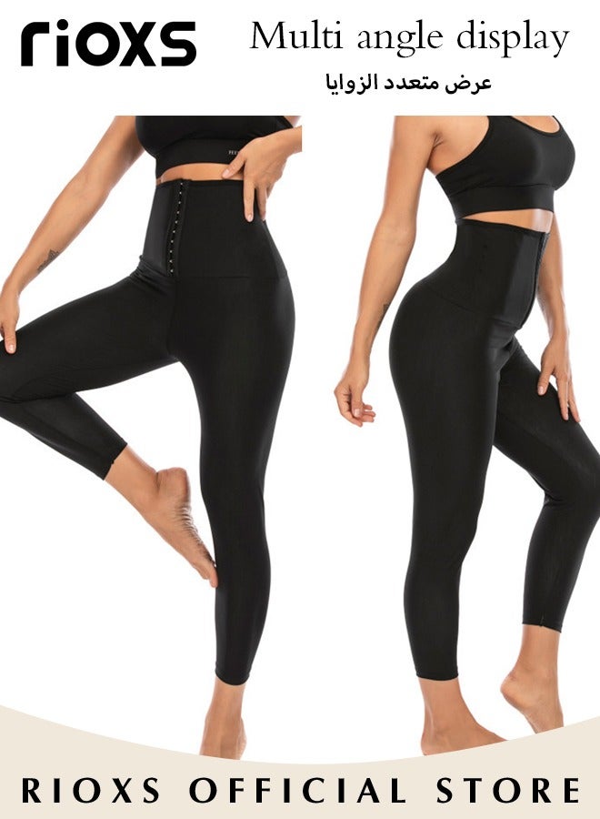 Women's High Waist Sauna Leggings Workout Sweatpants Lifter Tummy Control Pant Shapewear With Hooks