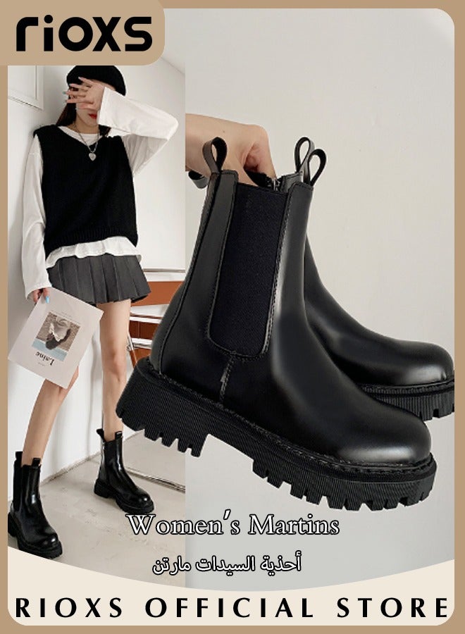 Women's Fashion Chelsea Short Patent Leather Boots Thick Sole Casual Shoes