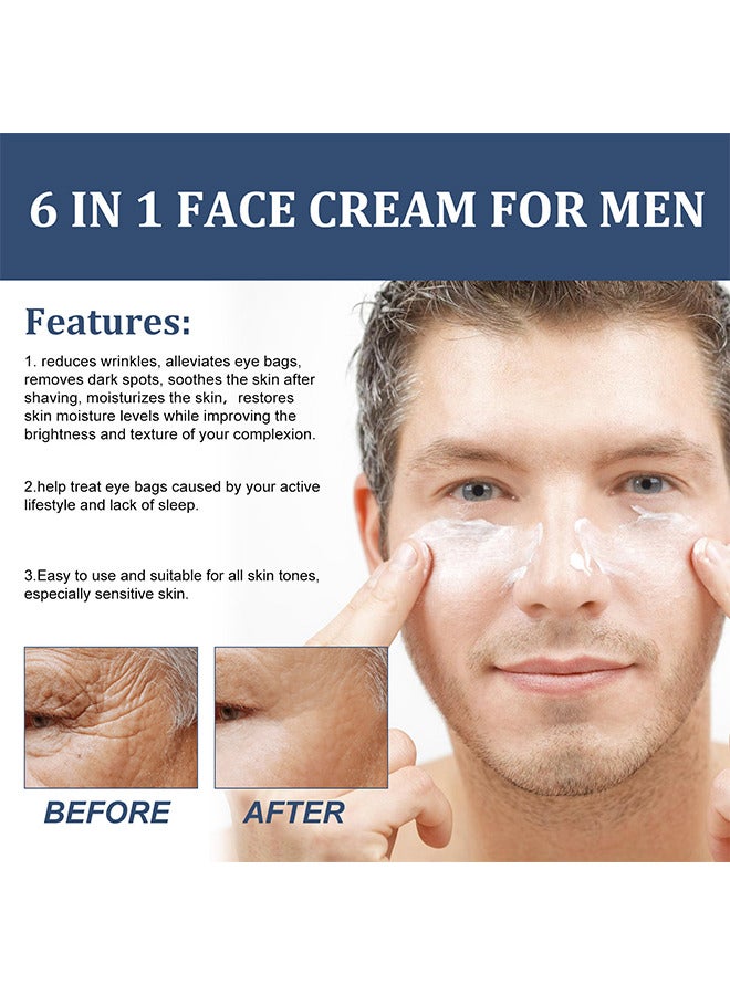 Men's Face Cream, 6 In 1 Mens Face Moisturizer For Under Eye Bags, Moisturizing Face Cream For Men, Nourishing Skin And Wrinkles Face Cream For Dark Spots, Fine Lines, Crows Feet Eye 50ML