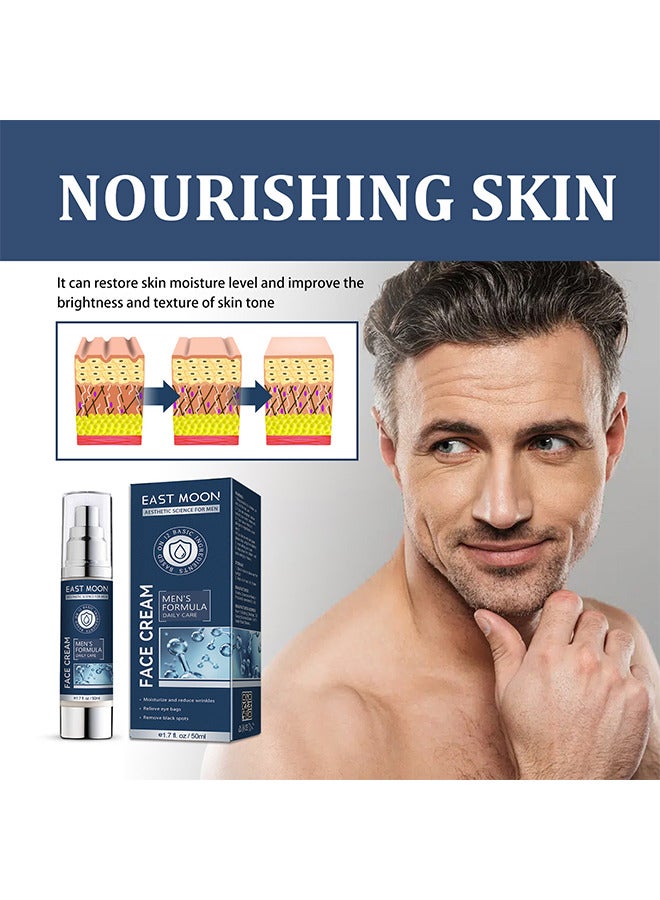 Men's Face Cream, 6 In 1 Mens Face Moisturizer For Under Eye Bags, Moisturizing Face Cream For Men, Nourishing Skin And Wrinkles Face Cream For Dark Spots, Fine Lines, Crows Feet Eye 50ML