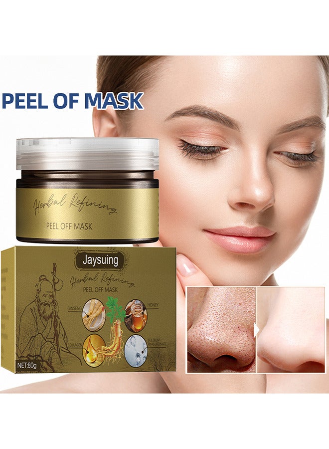Herbal Refining Peel-off Mask, Deep Cleansing Transitional Herbal Ginseng Black Head Removal Peel off Masker, Clean Pores Shrink Facial Care Face Skincare Mask
