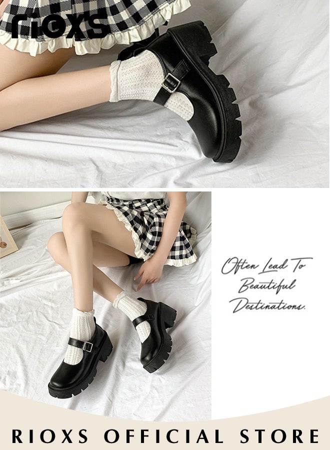 Women's Vintage Lolita Platform Wedge Patent Leather Shoes Flat Mary Jane Shoes Casual Round Toe Shoes